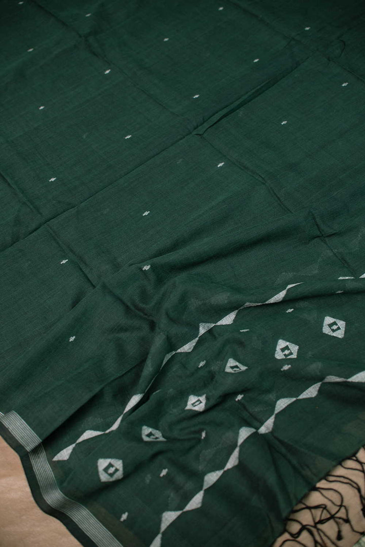 Deep Green Jamdani Cotton Dupatta