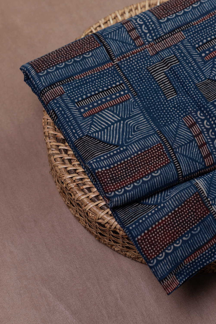 Patterned - Indigo Ajrak Mul Cotton Fabric