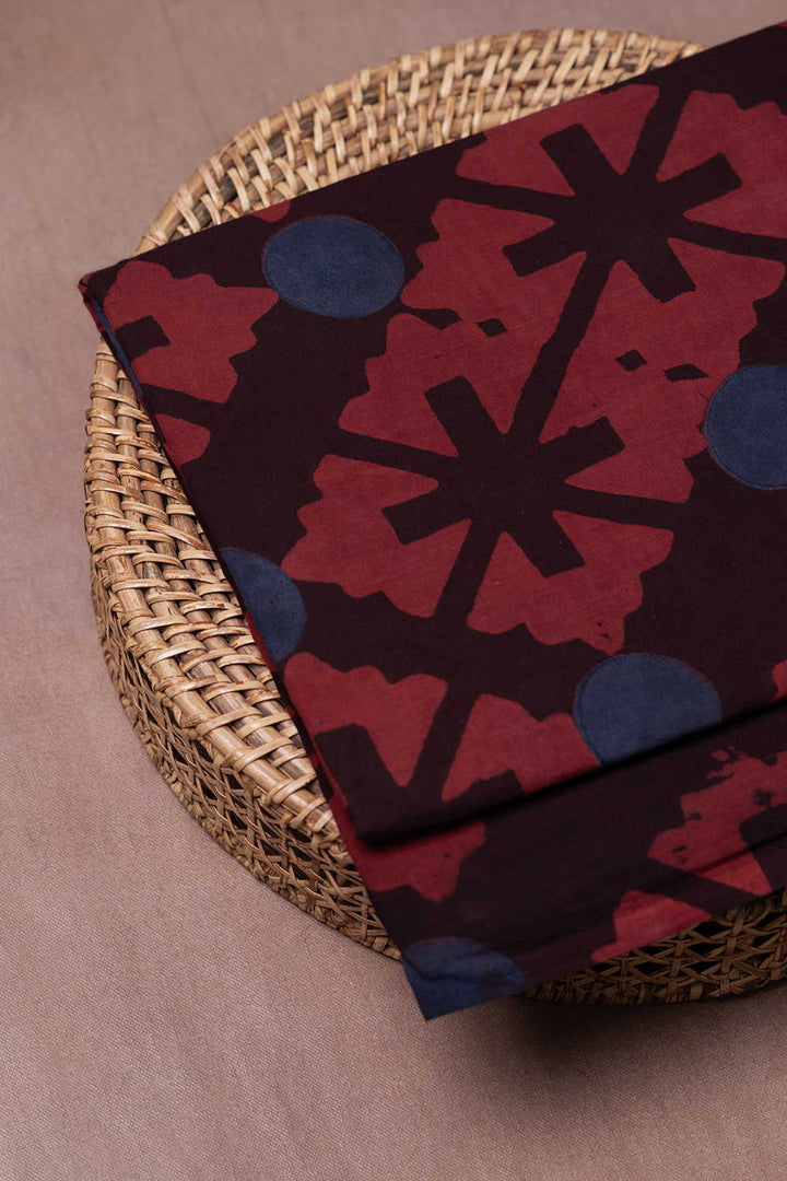 Maroon Patterned Ajrak Cotton Fabric