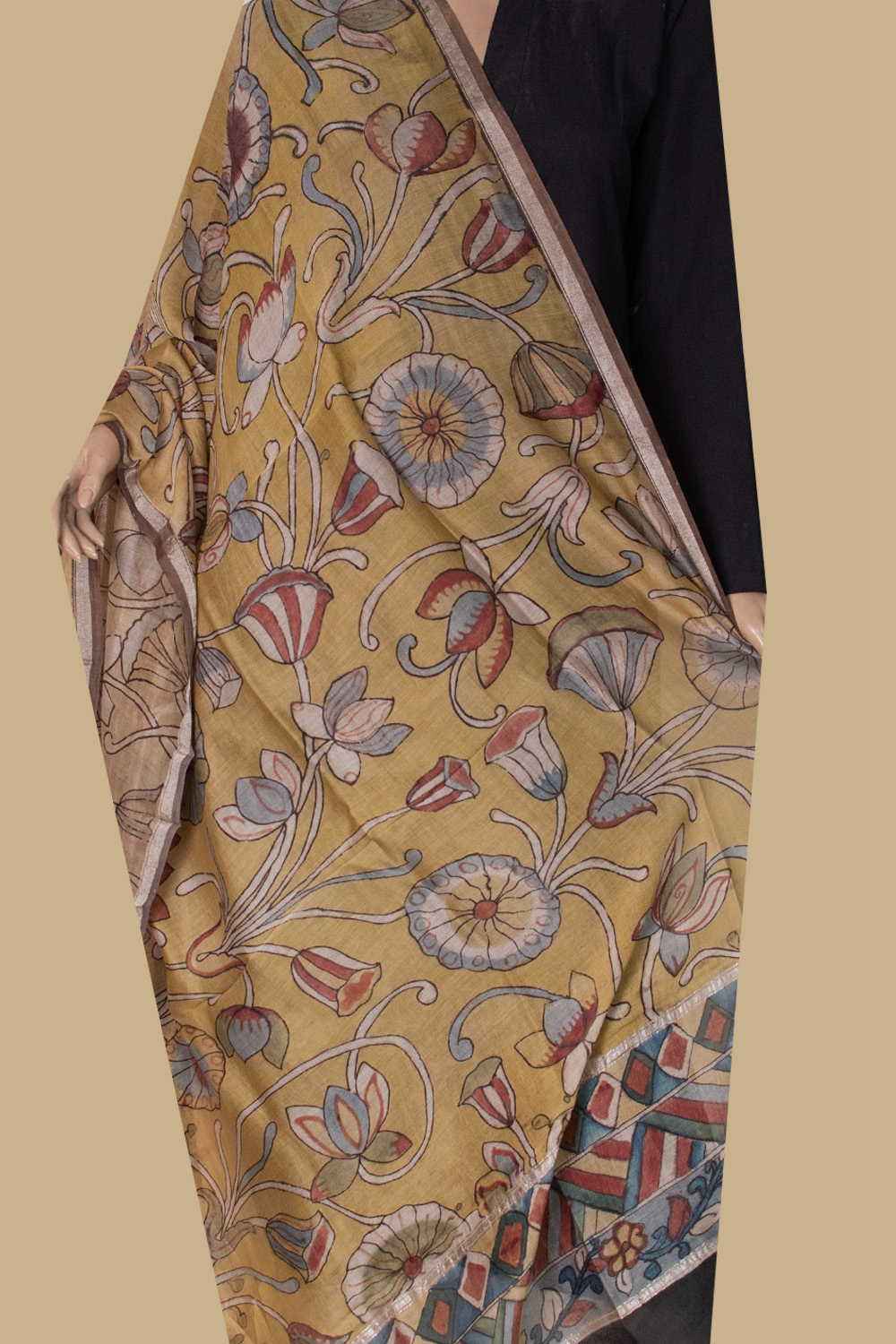 Painted Kalamkari Dupatta - Matkatus