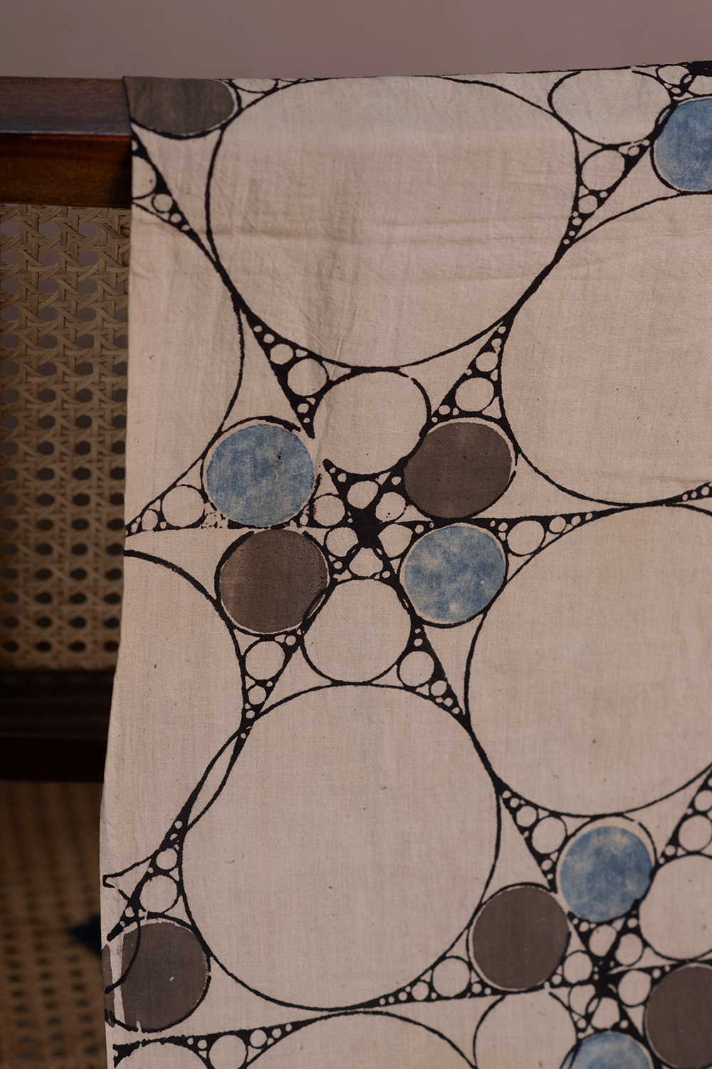 Circle Pattern on Cream Ajrak Cotton Fabric
