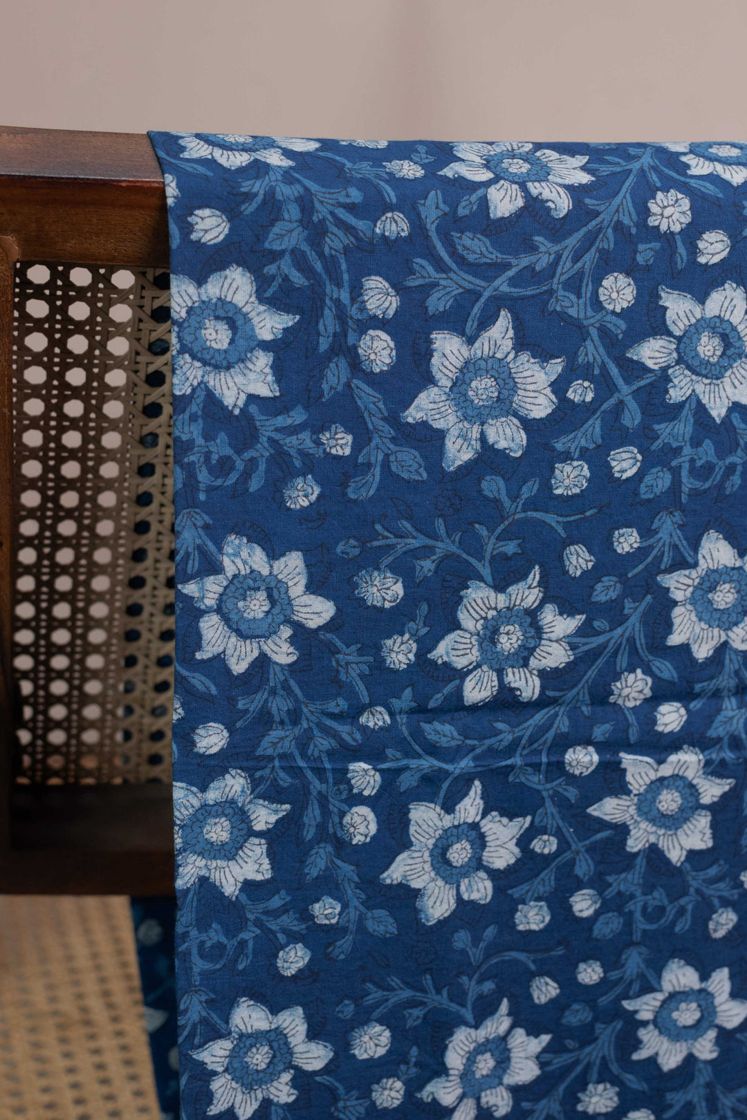 Florals on Indigo Dabu Cotton Fabric