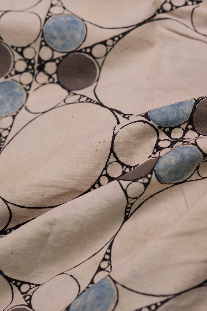 Circle Pattern on Cream Ajrak Cotton Fabric