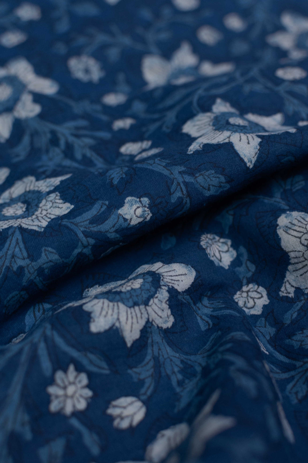 Florals on Indigo Dabu Cotton Fabric