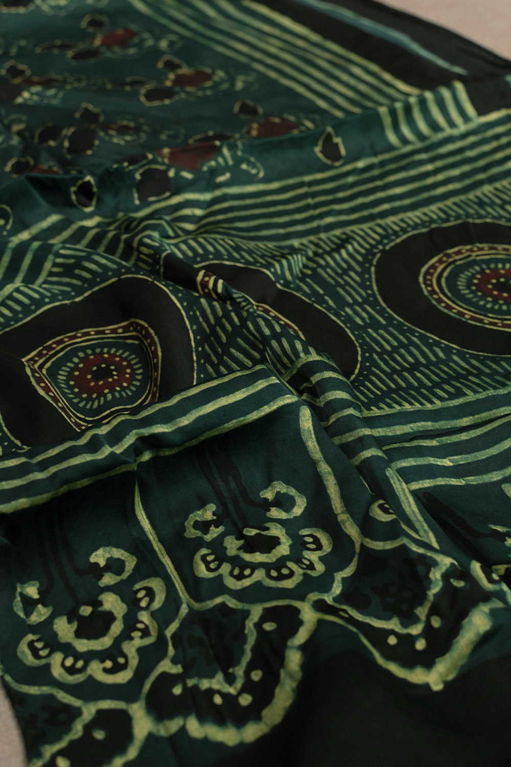Deep Green Ajrak Modal Silk Stole