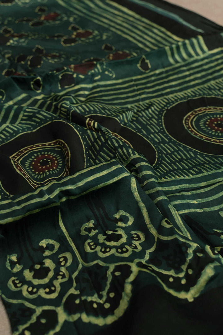 Deep Green Ajrak Modal Silk Stole