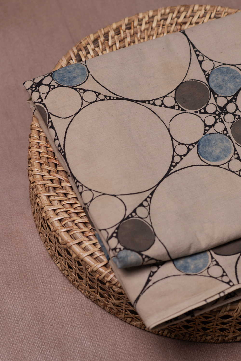 Circle Pattern on Cream Ajrak Cotton Fabric