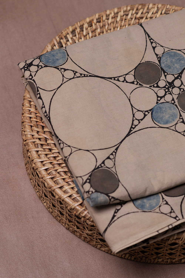 Circle Pattern on Cream Ajrak Cotton Fabric