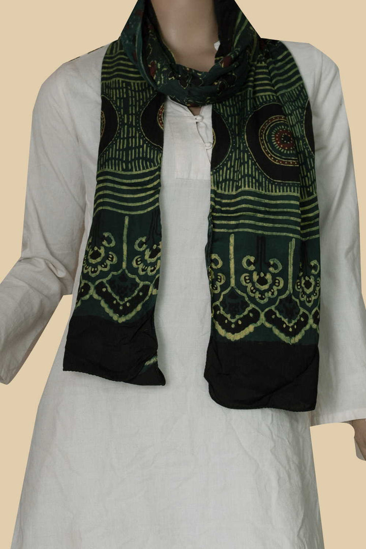 Deep Green Ajrak Modal Silk Stole