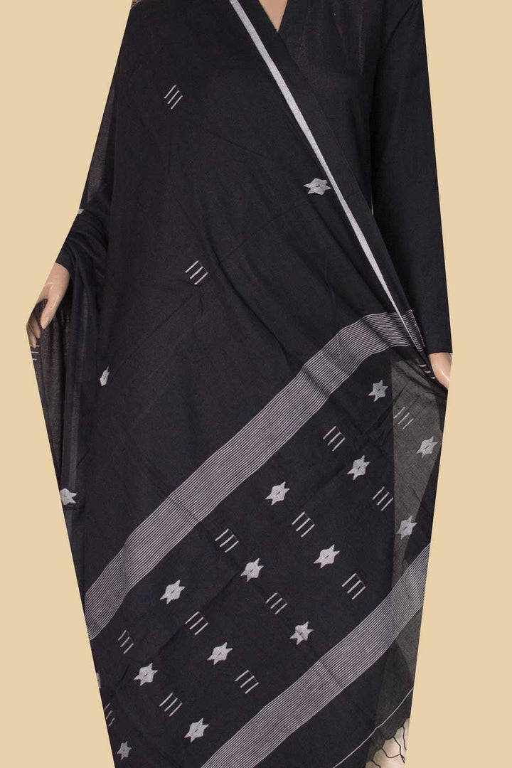 Pitch Black Jamdani Cotton Dupatta