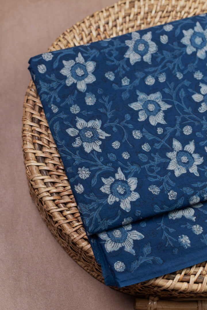 Florals on Indigo Dabu Cotton Fabric