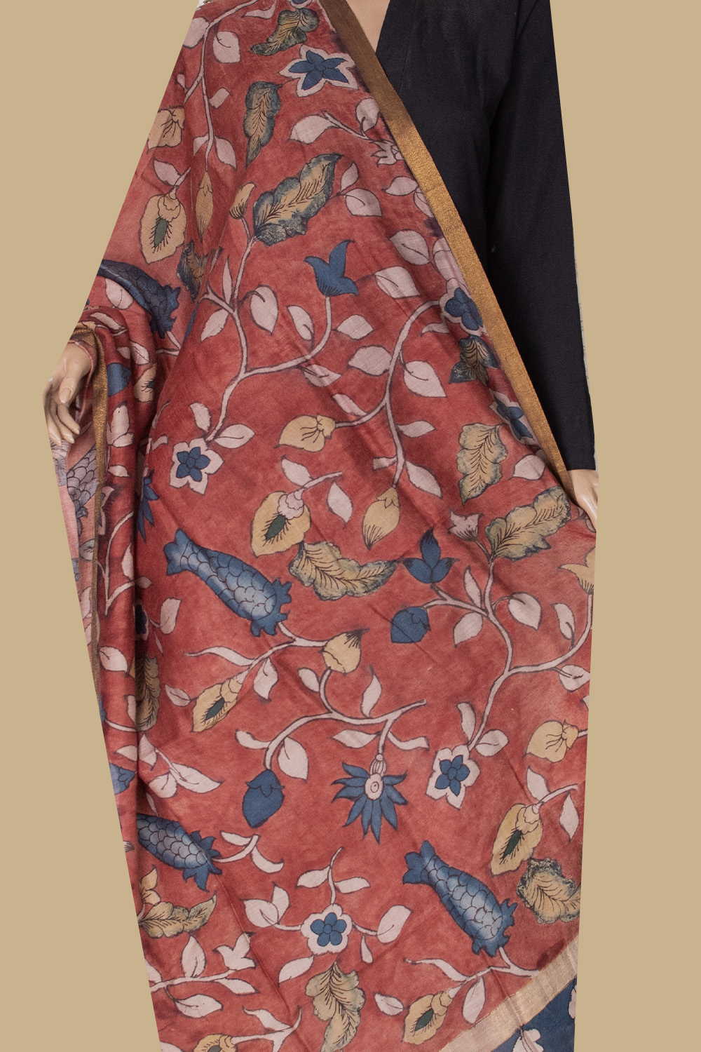 Painted Kalamkari Dupatta - Matkatus