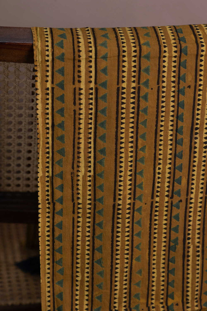 Stripe pattern on Yellow Ajrak Cotton Fabric