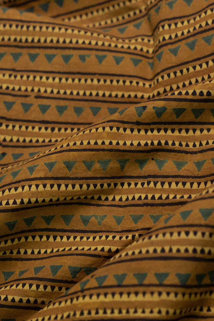 Stripe pattern on Yellow Ajrak Cotton Fabric