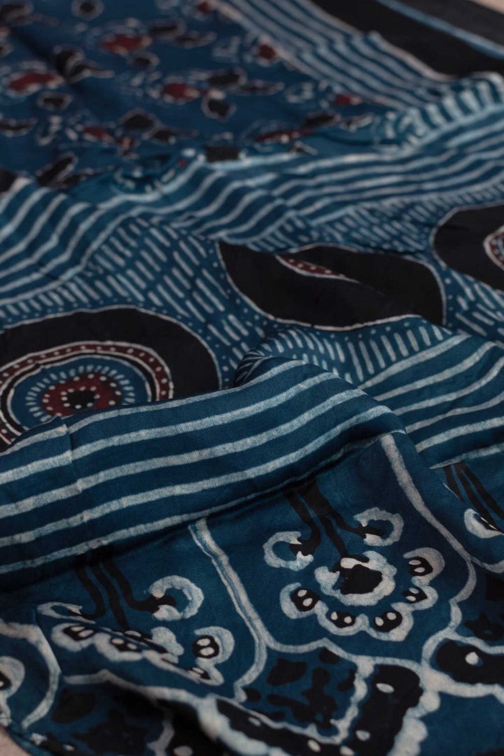 Flower Butta on Indigo Ajrak Modal Silk Stole