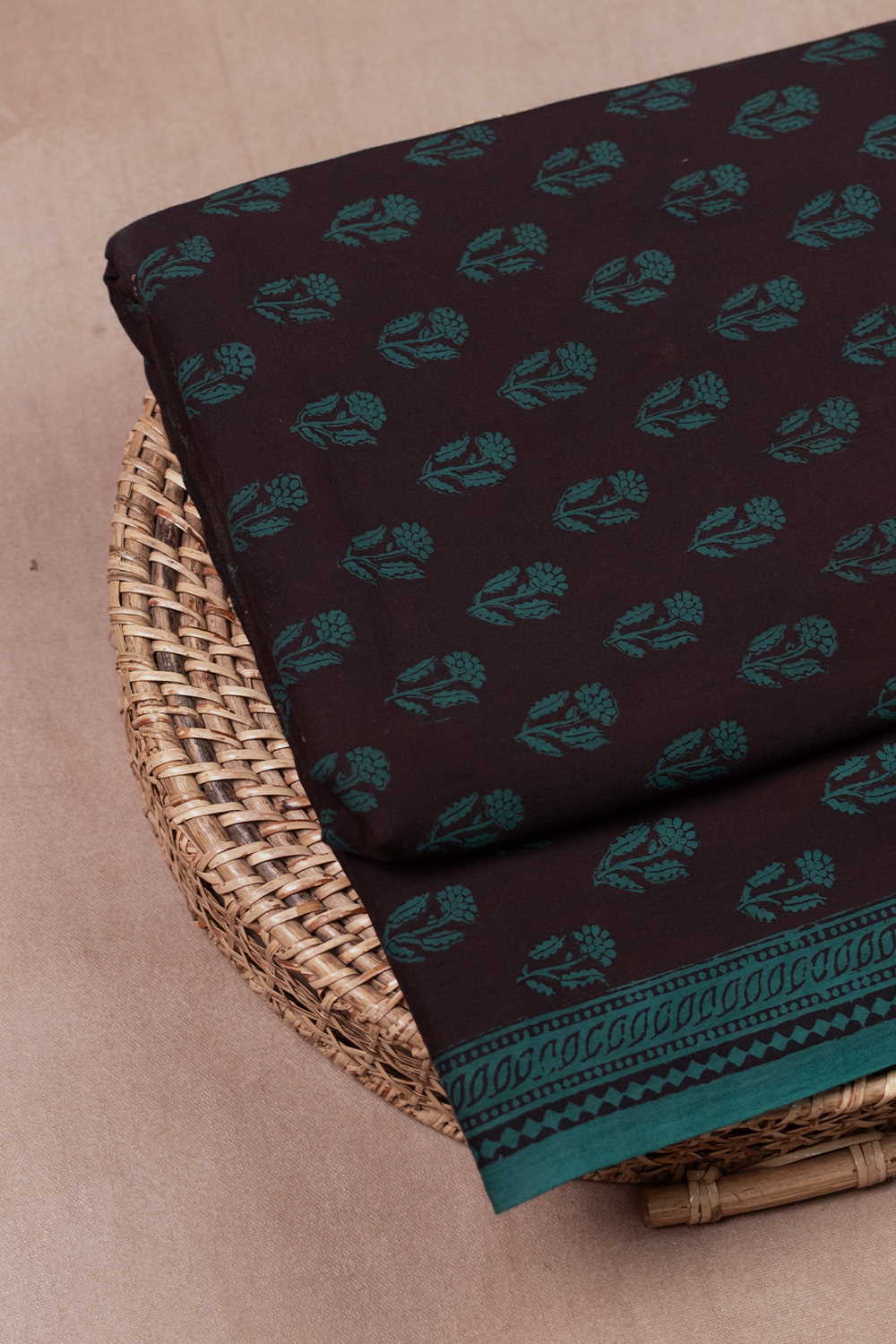 Green with Tri Floral Bagh Cotton Fabric- 0.6M
