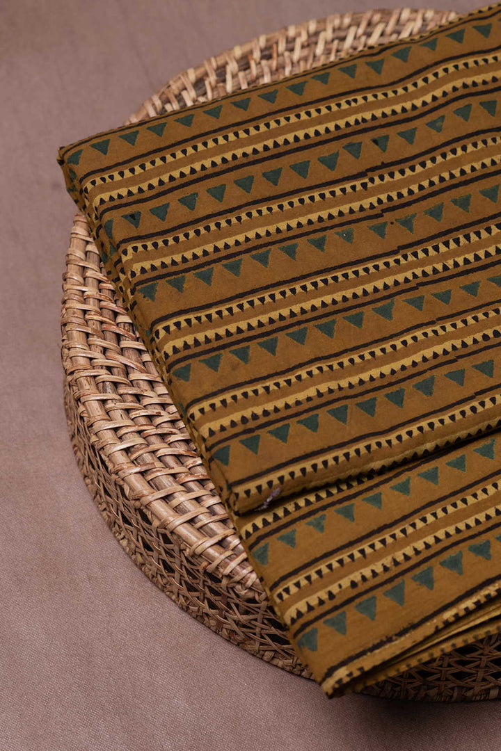 Stripe pattern on Yellow Ajrak Cotton Fabric