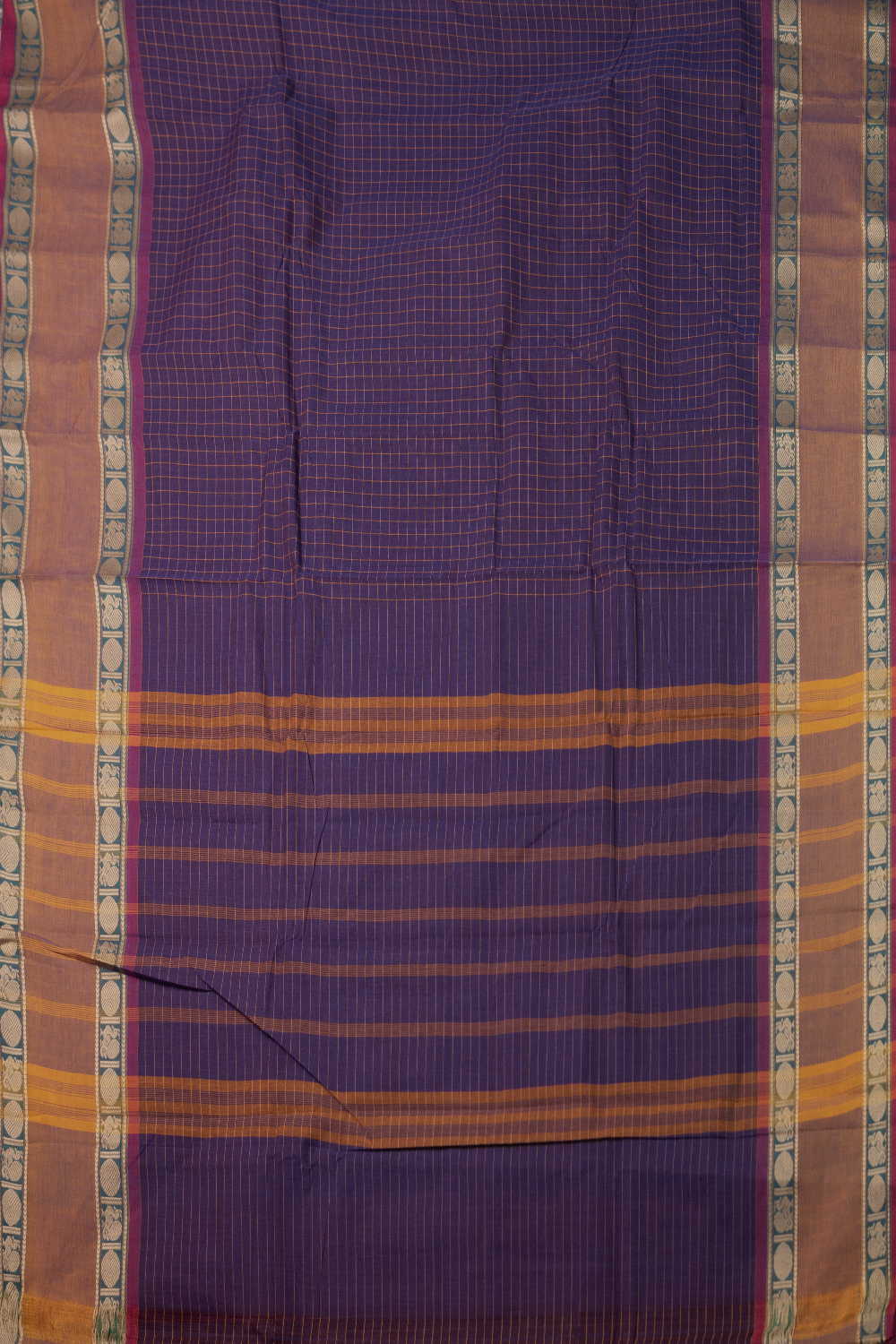 Checks on Purple Kanchipuram Cotton Saree