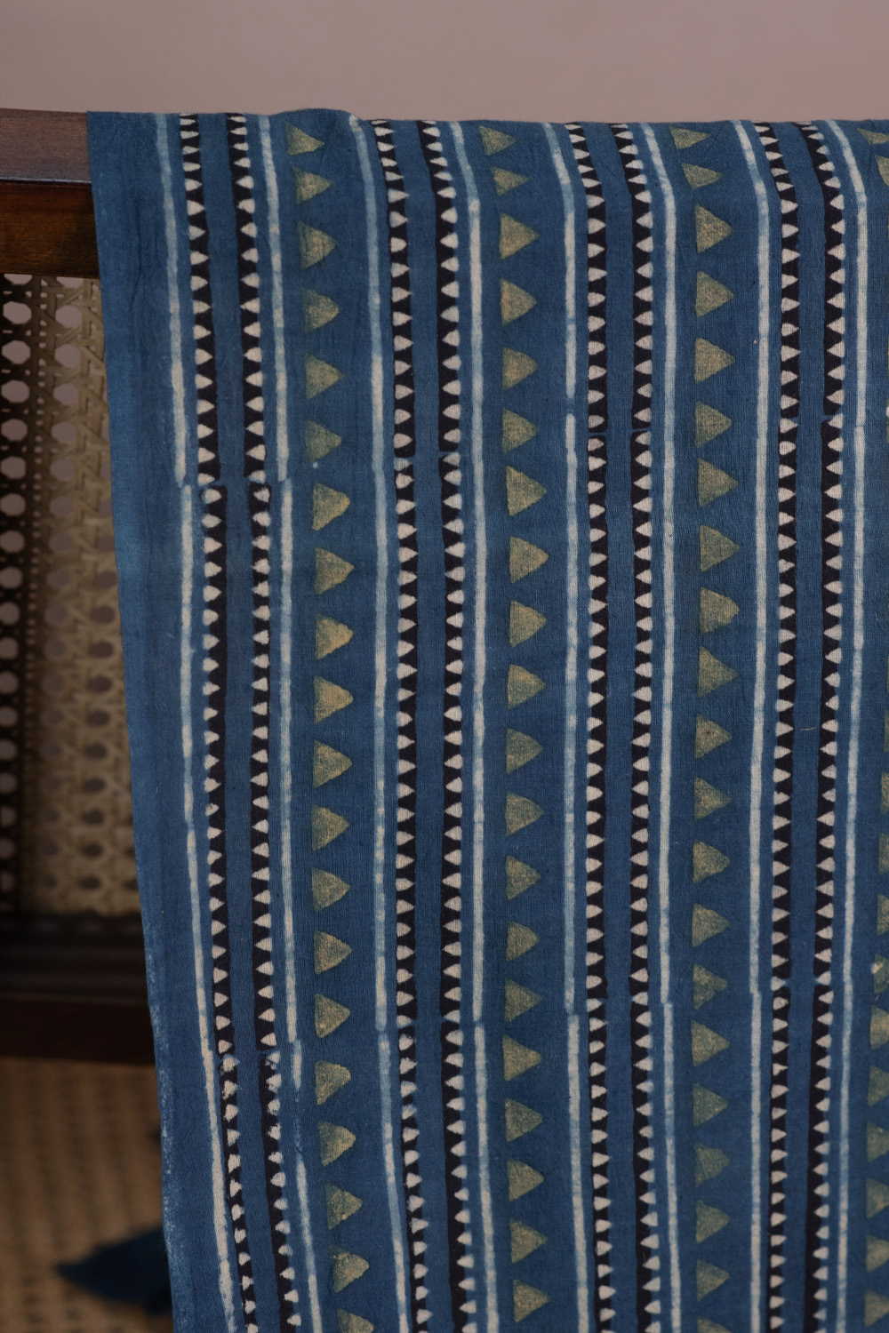 Indigo with Stripe Pattern Ajrak Cotton Fabric
