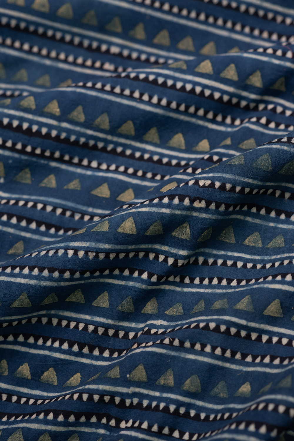 Indigo with Stripe Pattern Ajrak Cotton Fabric