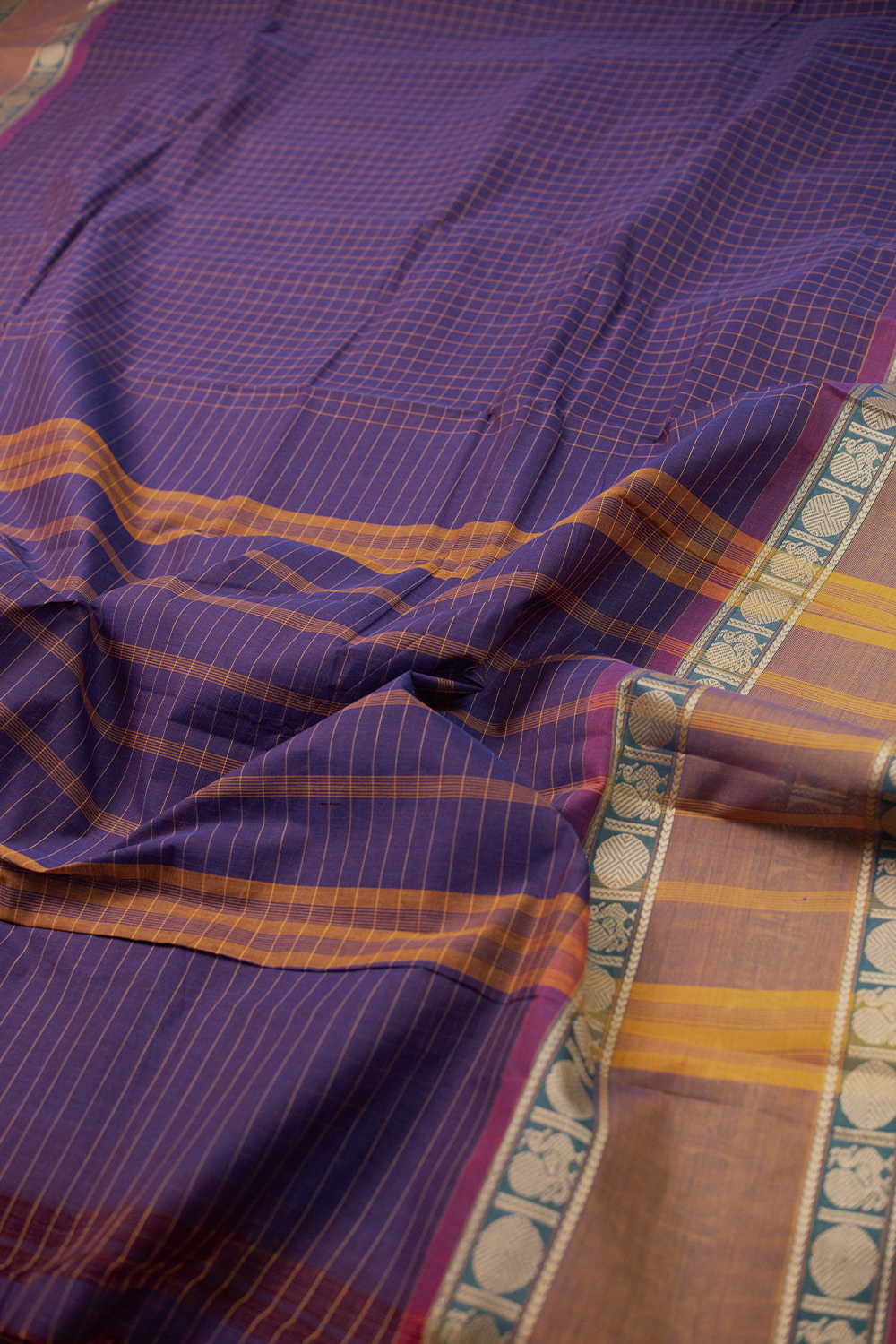 Checks on Purple Kanchipuram Cotton Saree