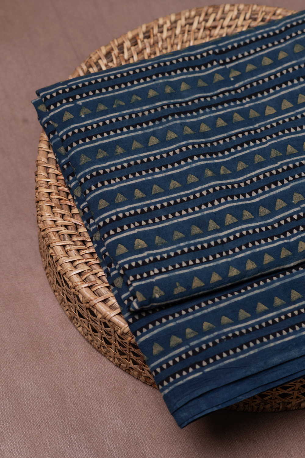 Indigo with Stripe Pattern Ajrak Cotton Fabric
