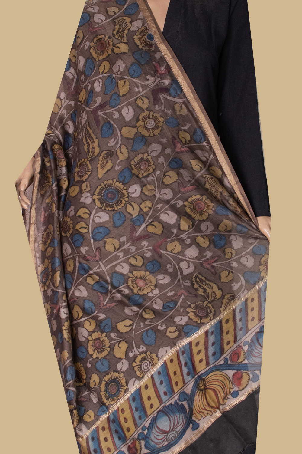Painted Kalamkari Dupatta - Matkatus
