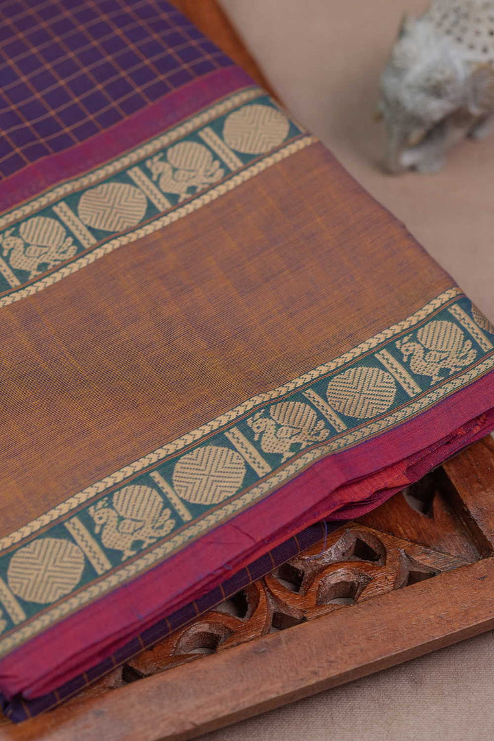 Checks on Purple Kanchipuram Cotton Saree