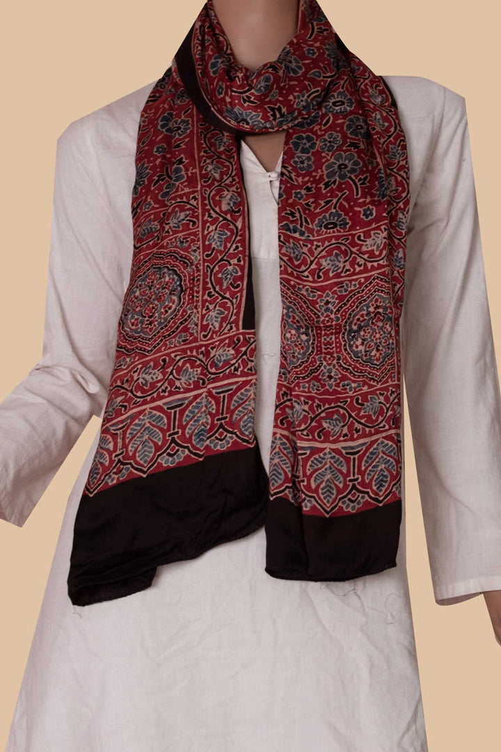 Maroon Garden Ajrak Modal Silk Stole
