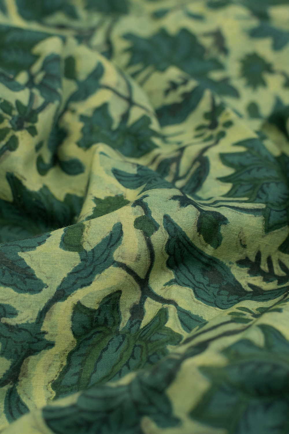 Green Garden Block Printed Cotton Fabric- 1m