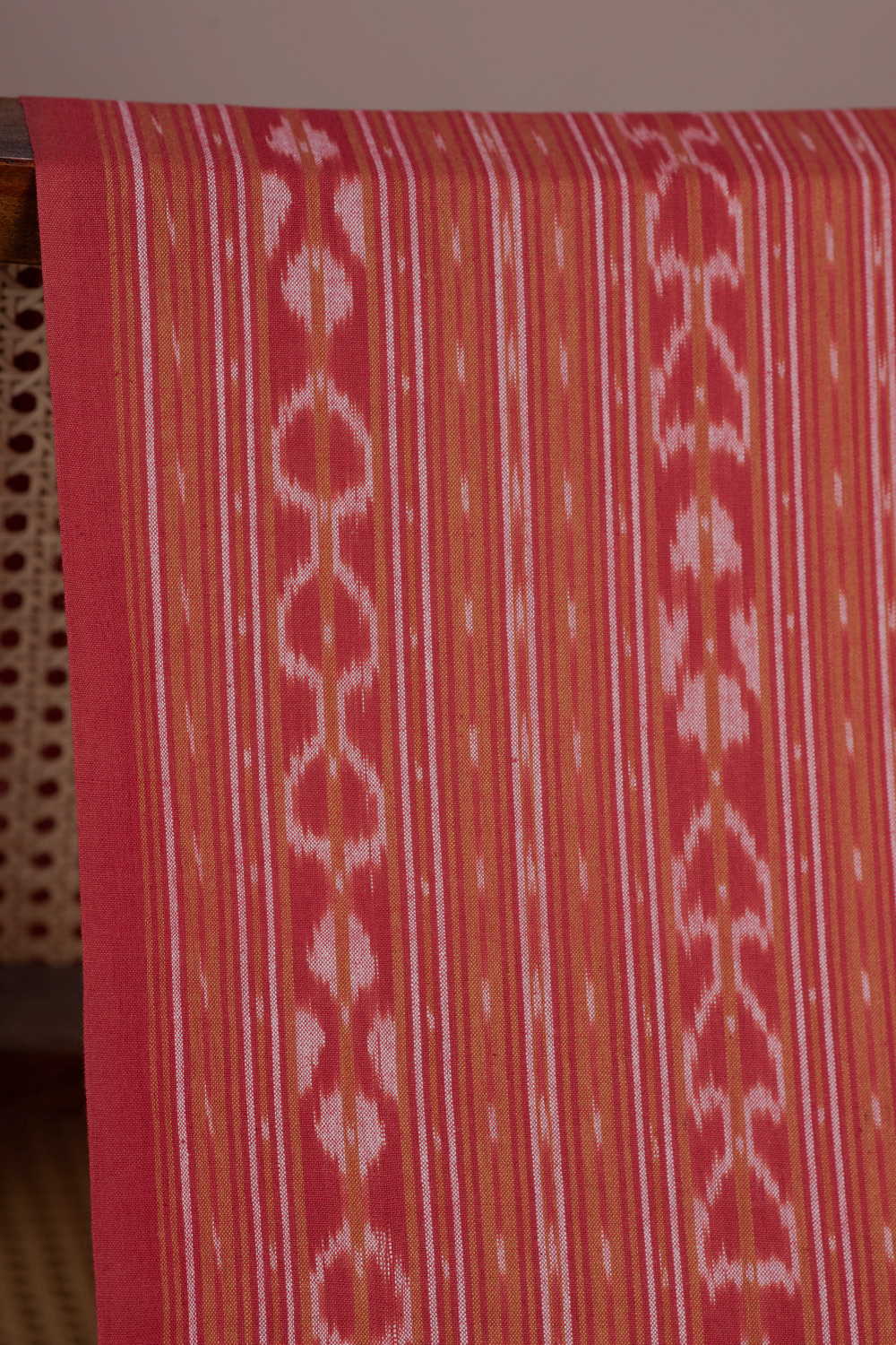 Stripes Pattern on Red Ikat Cotton Fabric