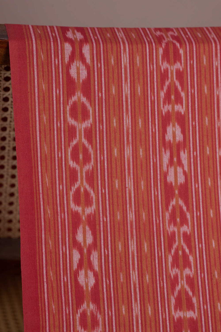 Stripes Pattern on Red Ikat Cotton Fabric