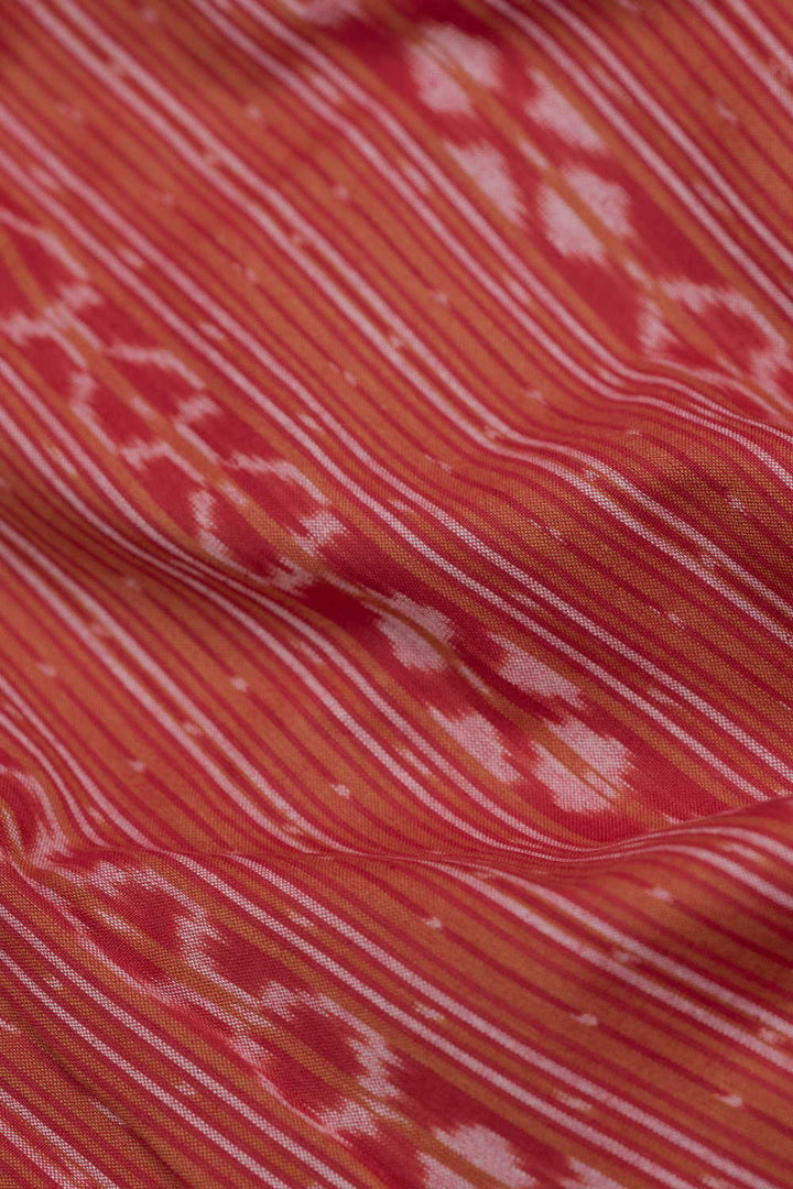 Stripes Pattern on Red Ikat Cotton Fabric
