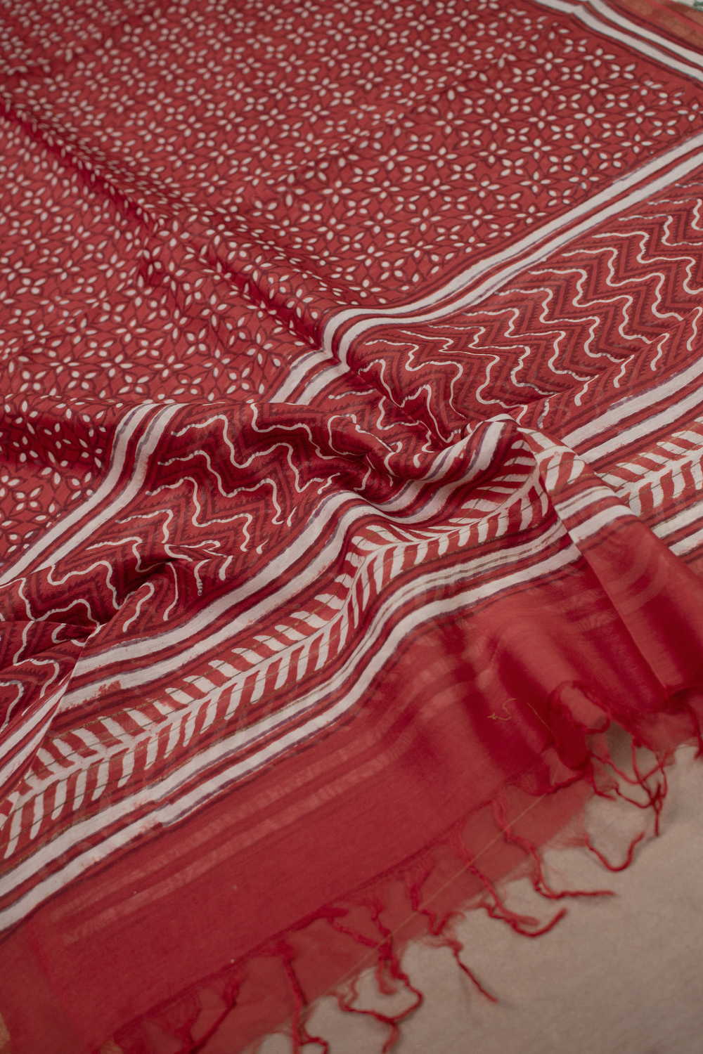 Floral Pattern Block Printed Chanderi Dupatta