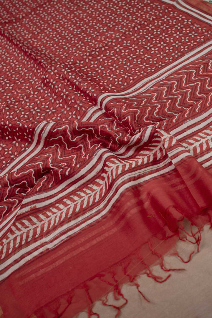Floral Pattern Block Printed Chanderi Dupatta