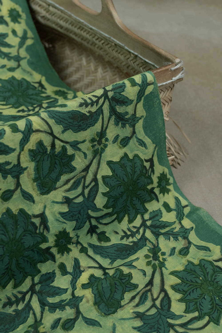 Green Garden Block Printed Cotton Fabric- 1m