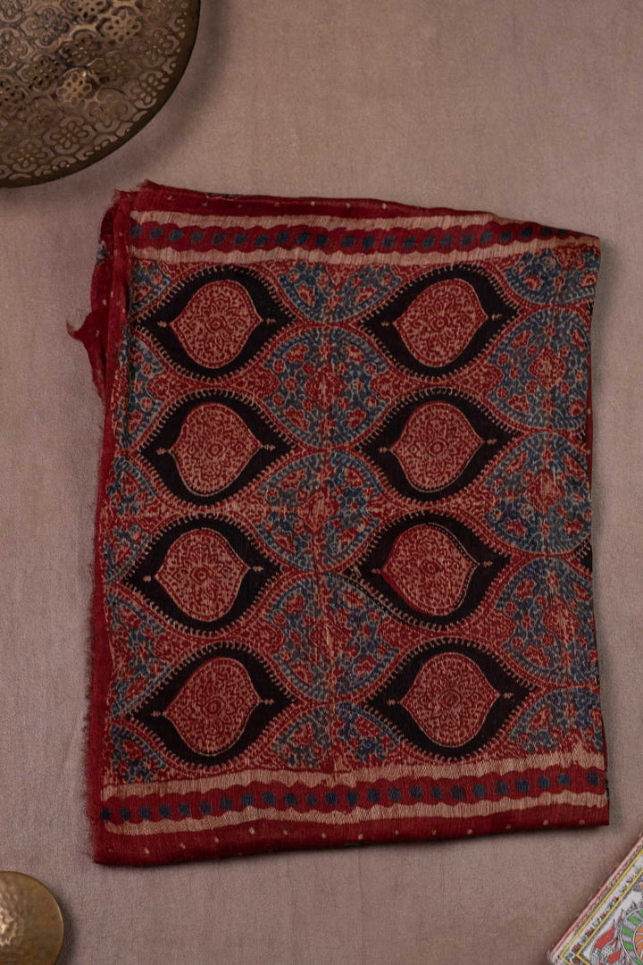 Maroon Ajrak Linen Kurta Fabric