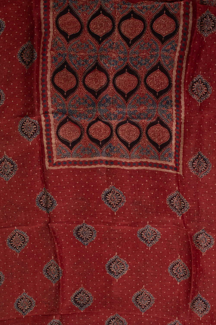 Maroon Ajrak Linen Kurta Fabric