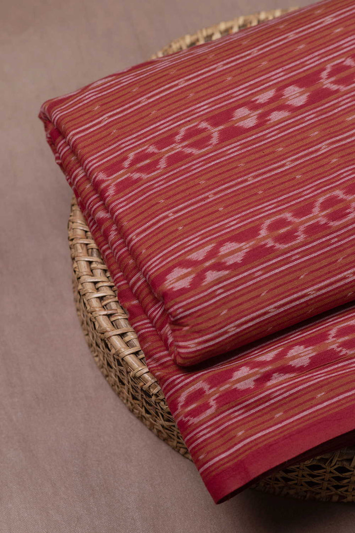 Stripes Pattern on Red Ikat Cotton Fabric