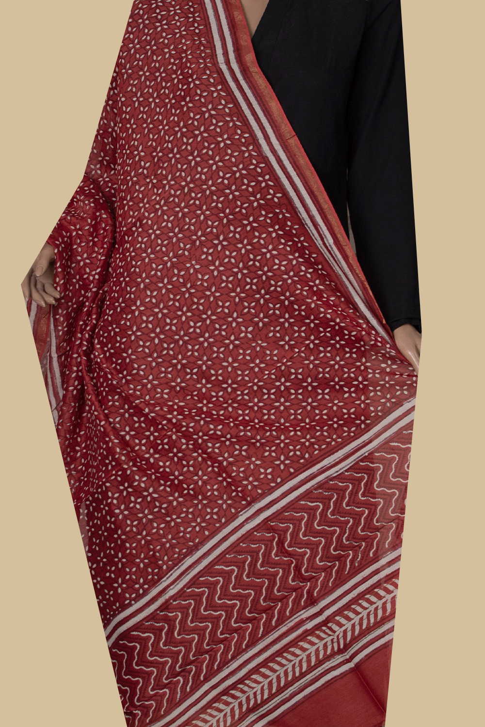 Floral Pattern Block Printed Chanderi Dupatta