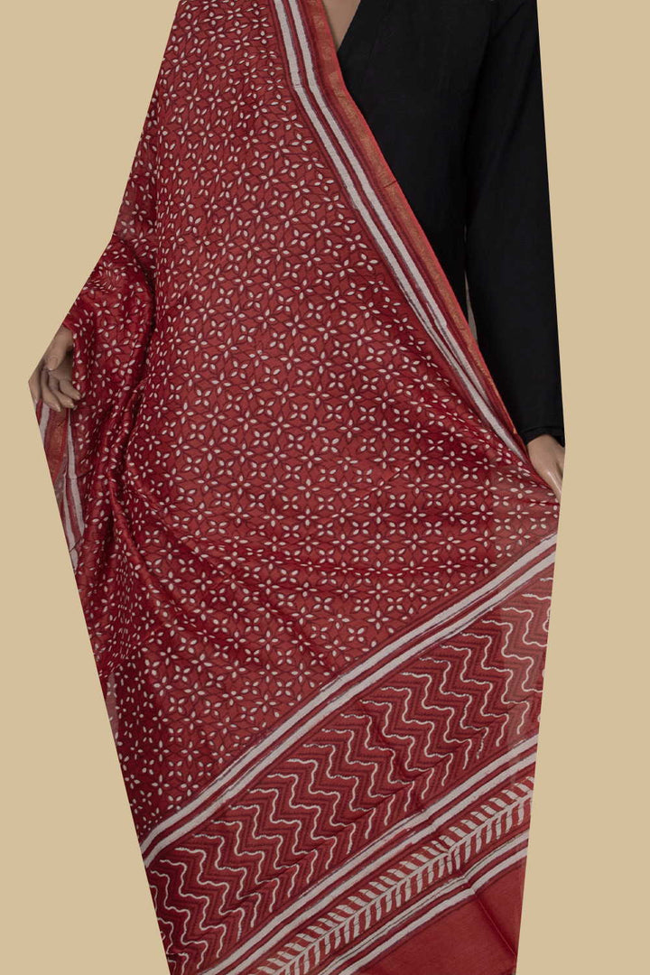 Floral Pattern Block Printed Chanderi Dupatta