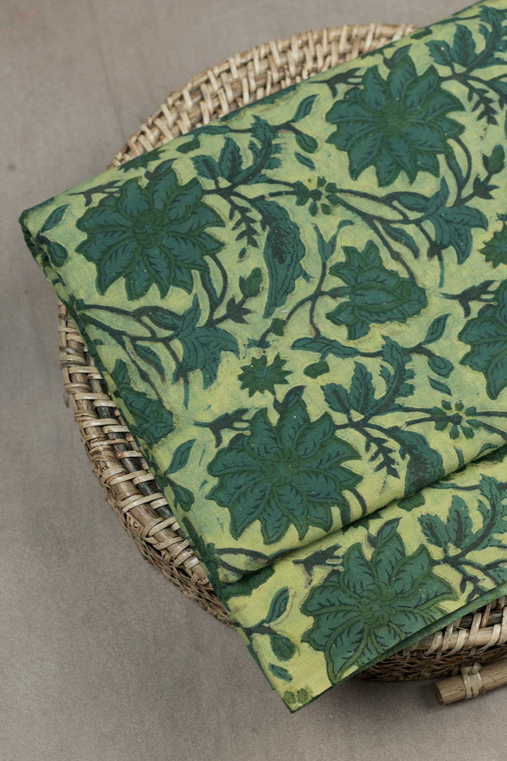 Green Garden Block Printed Cotton Fabric- 1m
