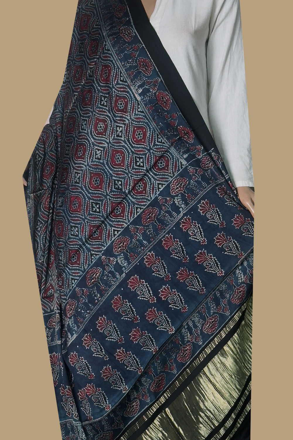 Ajrak Modal Silk Dupatta - Matkatus 