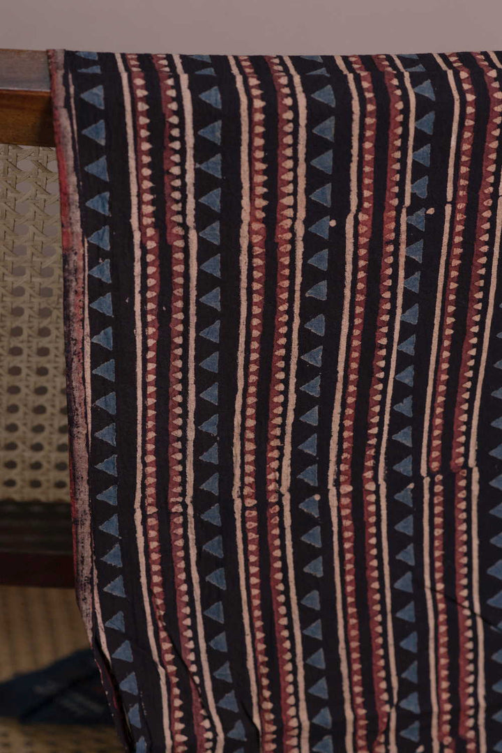 Black with Stripe Design Ajrak Cotton Fabric