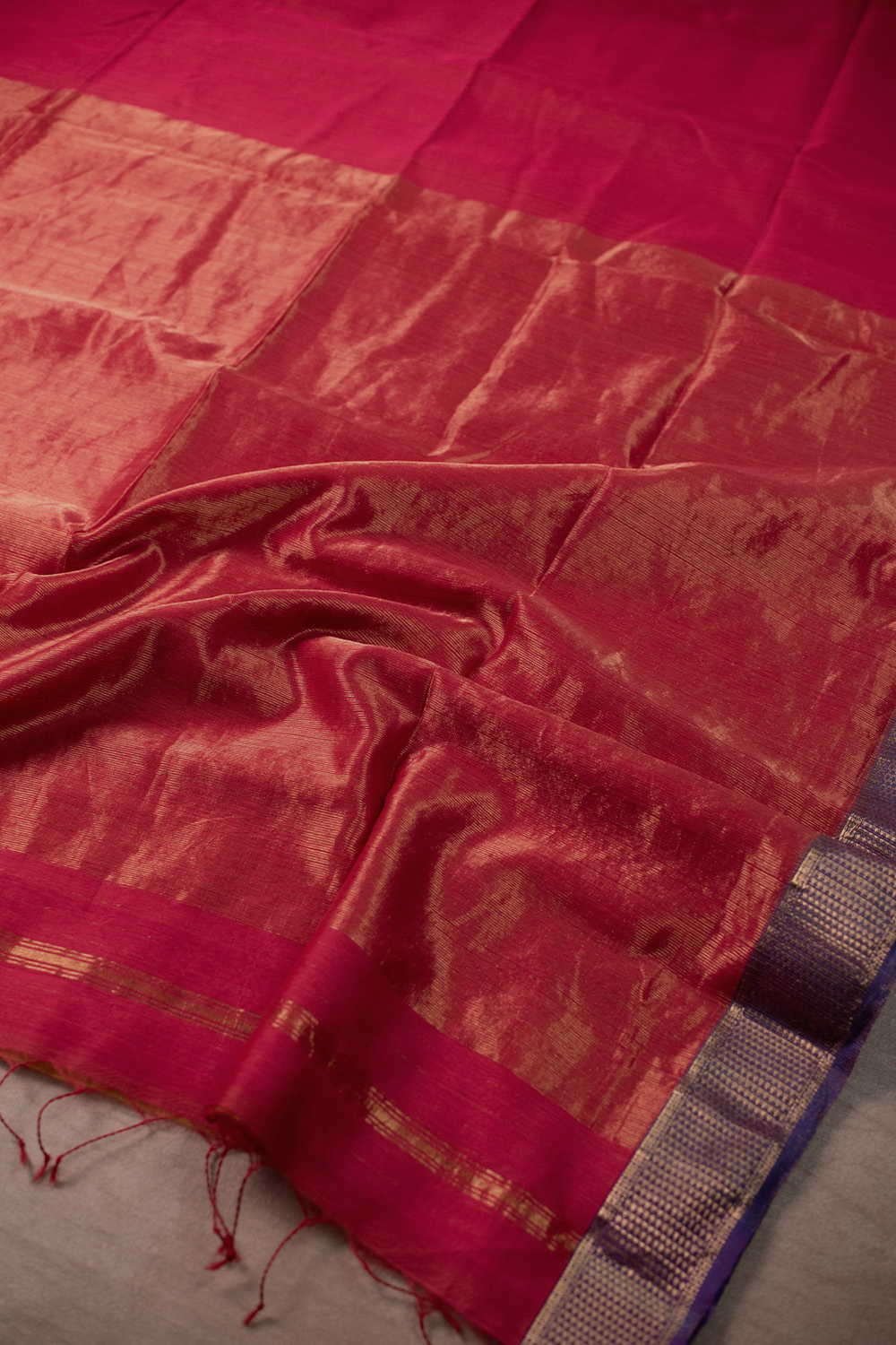 Pink with Purple Zari Border Maheshwari Silk Cotton saree