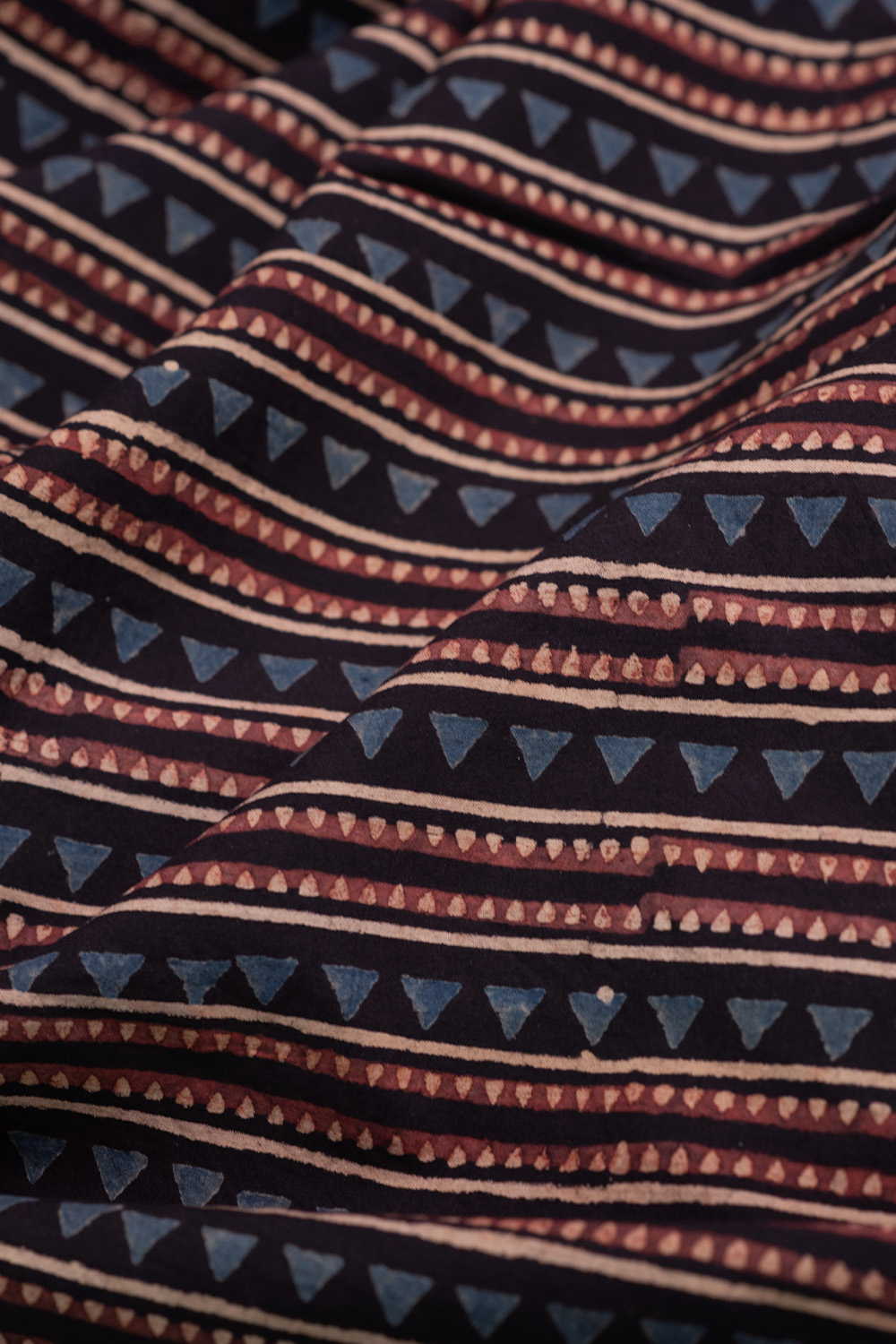 Black with Stripe Design Ajrak Cotton Fabric
