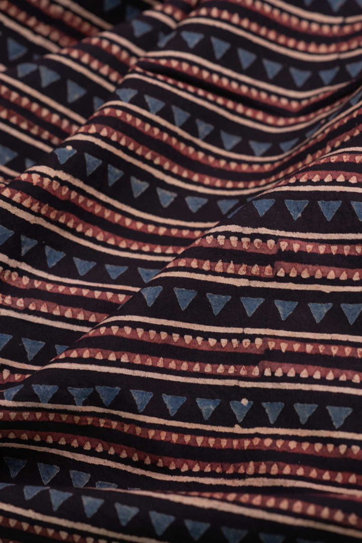 Black with Stripe Design Ajrak Cotton Fabric
