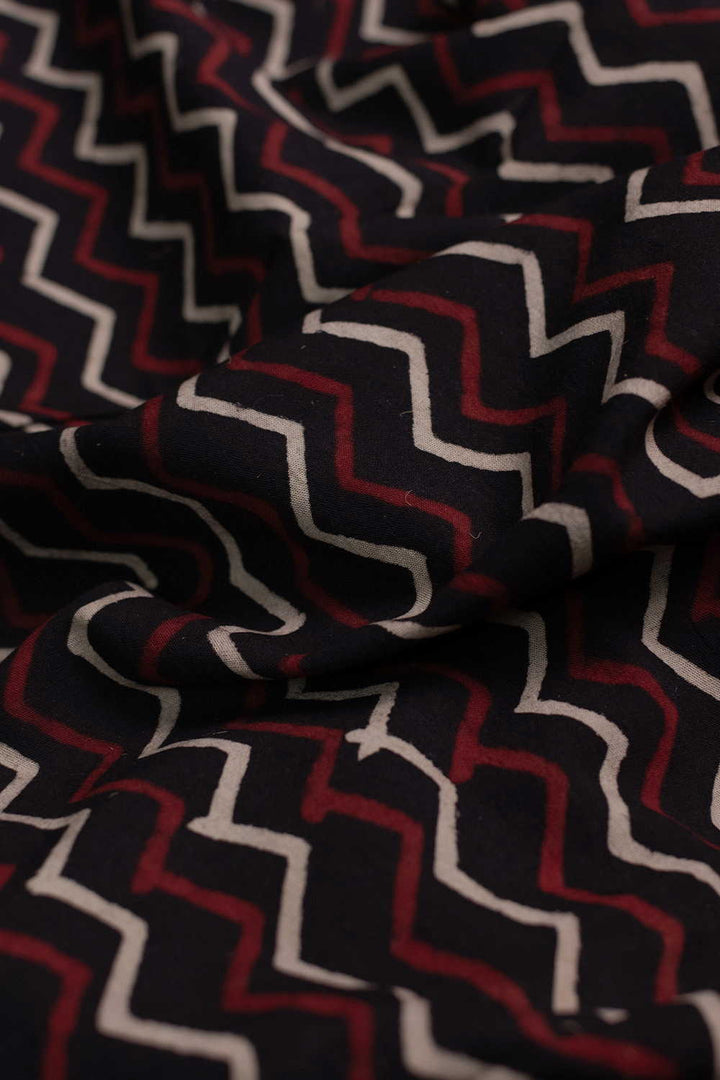 Zig Zag Pattern Ajrak Cotton Fabric - 0.9m