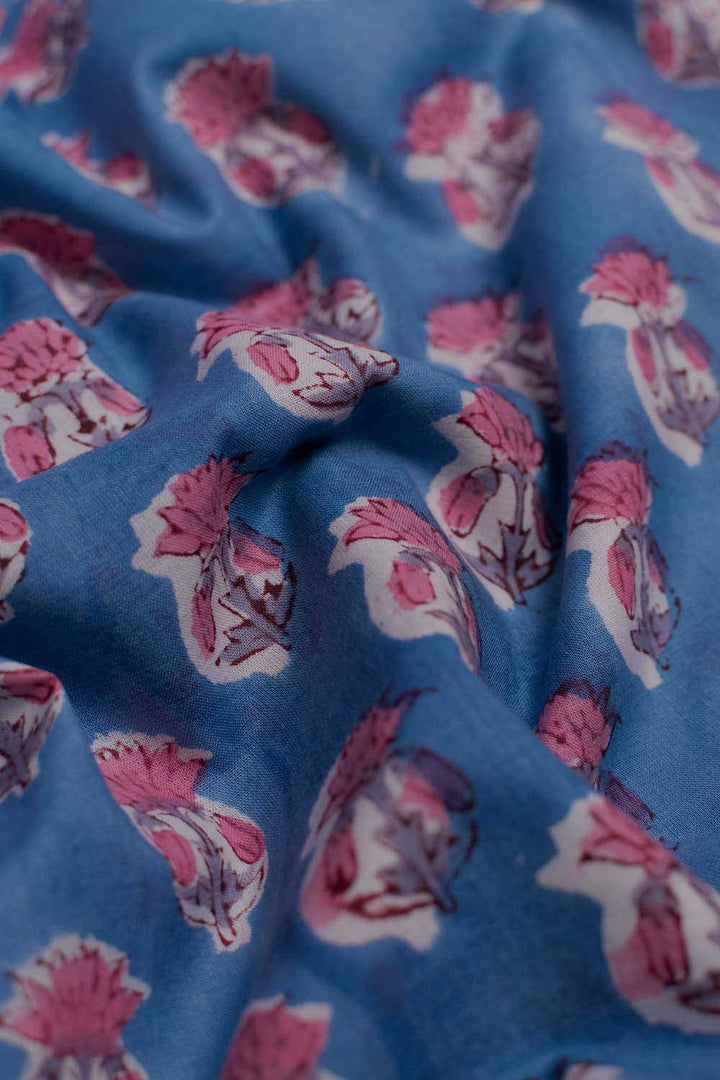 Pink Butta Floral Sanganeri Cotton Fabric-1.85 m
