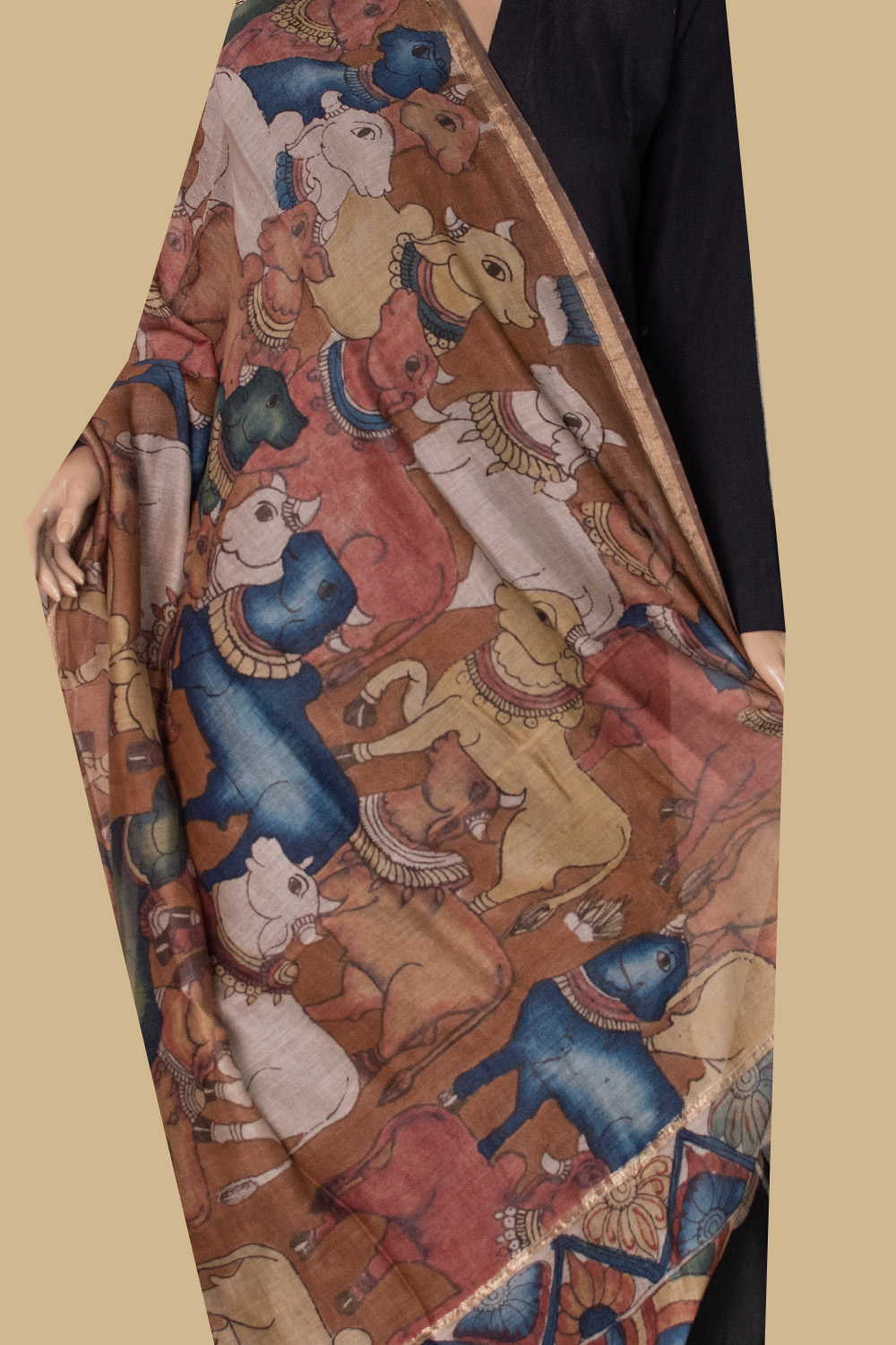 Painted Kalamkari Dupatta - Matkatus